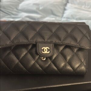 Authentic Chanel Black Quilted Leather Wallet with Iconic CC Logo